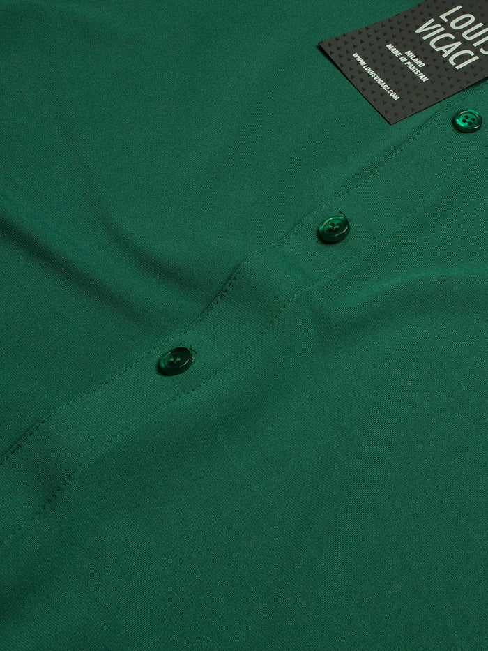 Louis Vicaci Super Stretchy Slim Fit Long Sleeve Summer Formal Casual Shirt For Men-Green-BE1070/BR13306