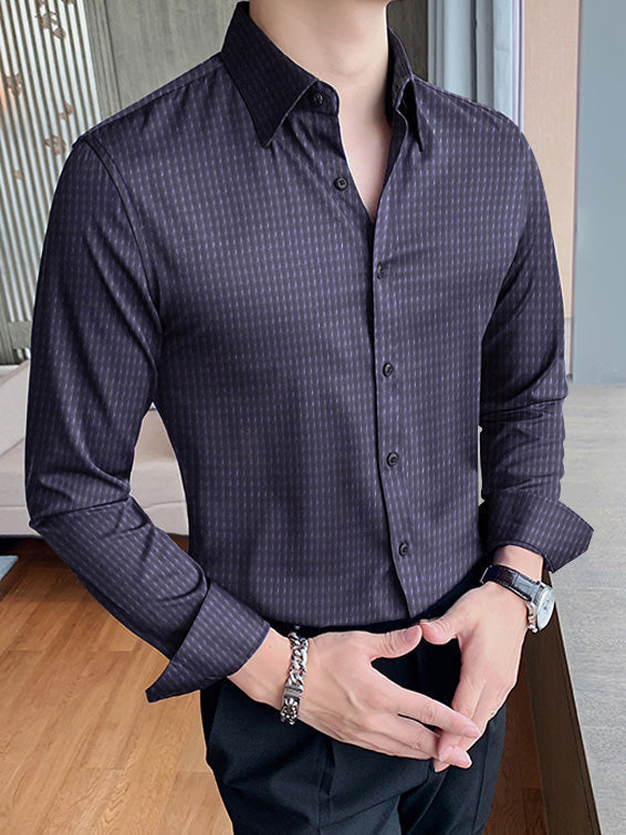 Louis Vicaci Super Stretchy Slim Fit Lycra Casual Shirt For Men-Purple with Texture-BR450