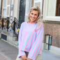 Love peach streep top roze blauw