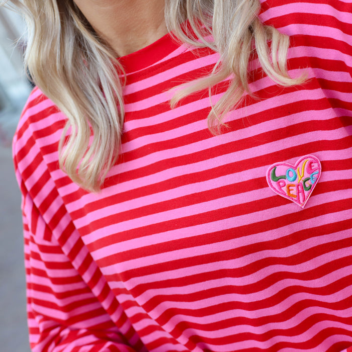 Love peach streep top roze rood