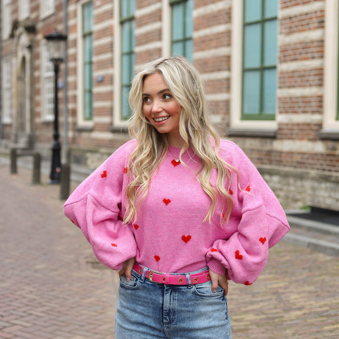 Lovie hartjes trui roze rood