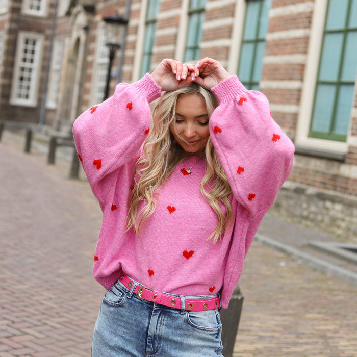 Lovie hartjes trui roze rood