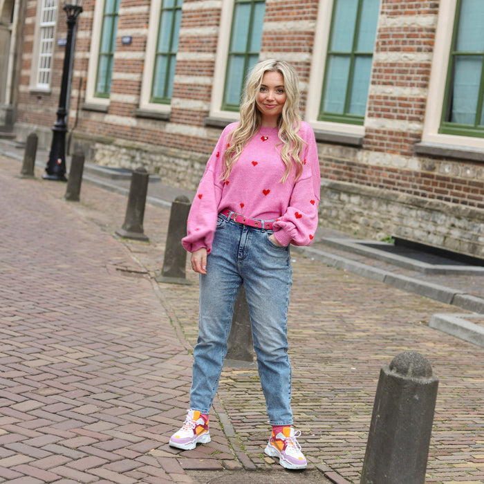 Lovie hartjes trui roze rood