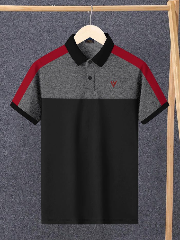 LV Summer Polo Shirt For Men-Grey Melange with Black-BE13038