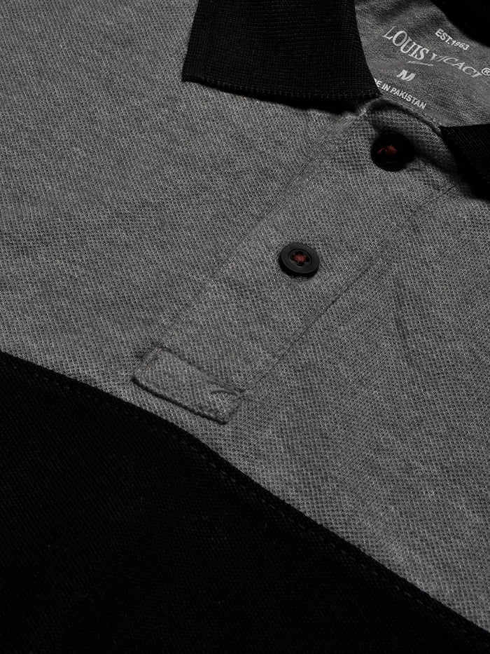LV Summer Polo Shirt For Men-Grey Melange with Black-BE13038