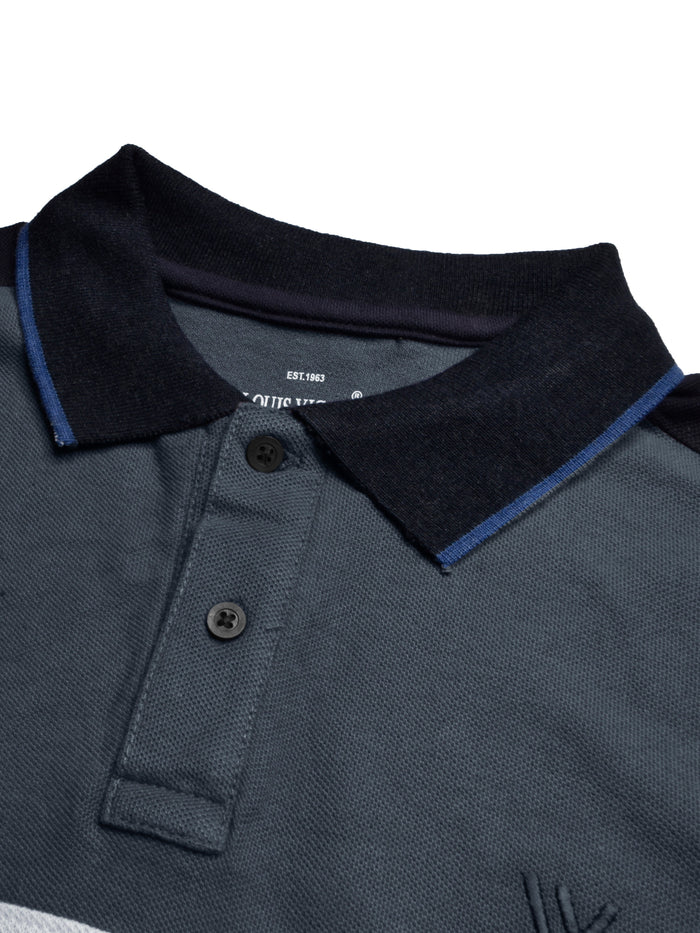 LV Summer Polo Shirt For Men-White with Slate Blue-RT2360
