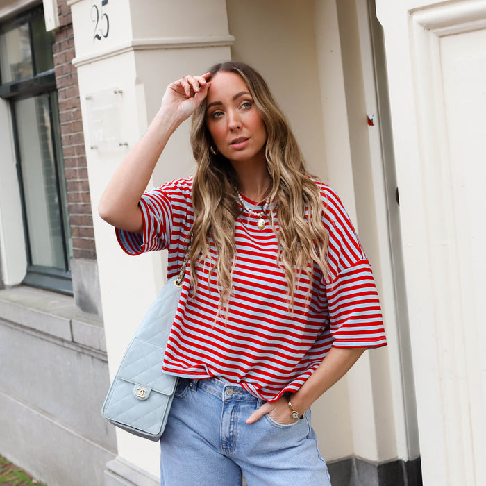 Maggy shirt streep blauw rood