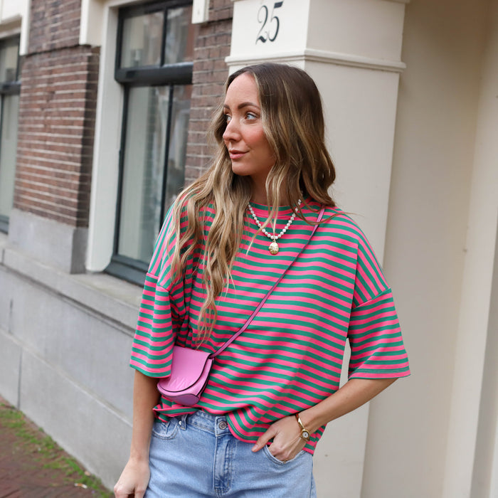 Maggy shirt streep donkergroen roze