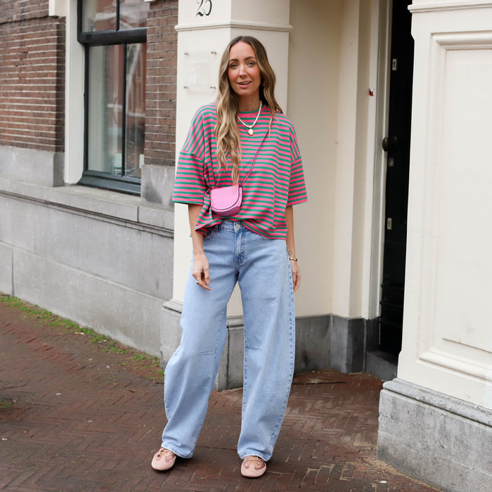 Maggy shirt streep donkergroen roze