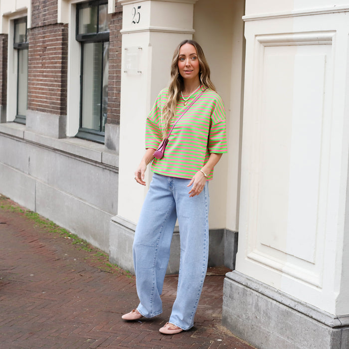Maggy shirt streep lichtgroen lichtroze