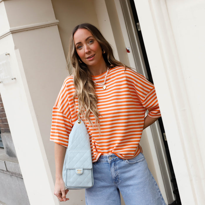 Maggy shirt streep oranje ecru