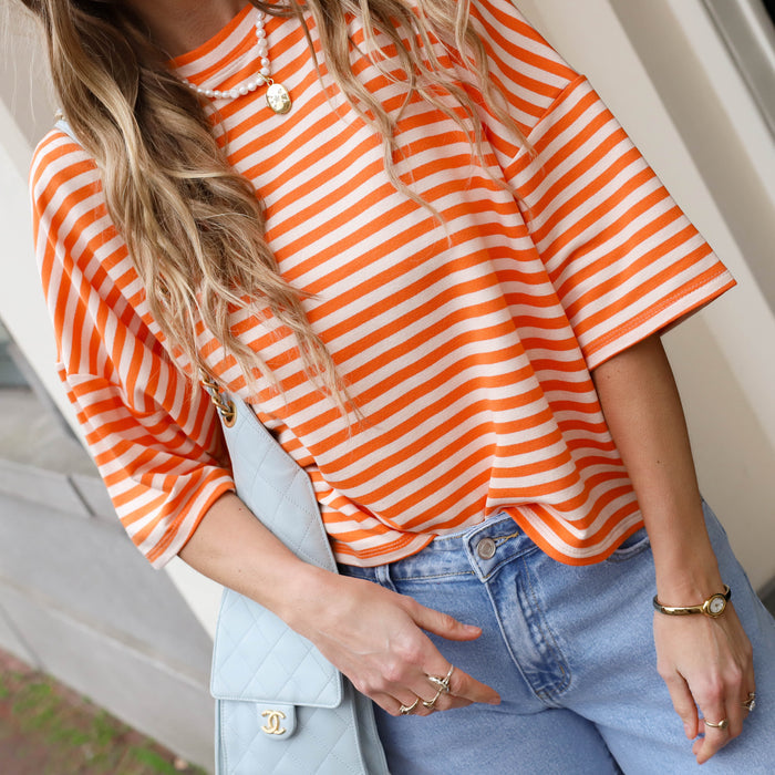 Maggy shirt streep oranje ecru
