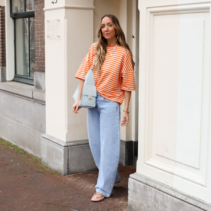 Maggy shirt streep oranje ecru