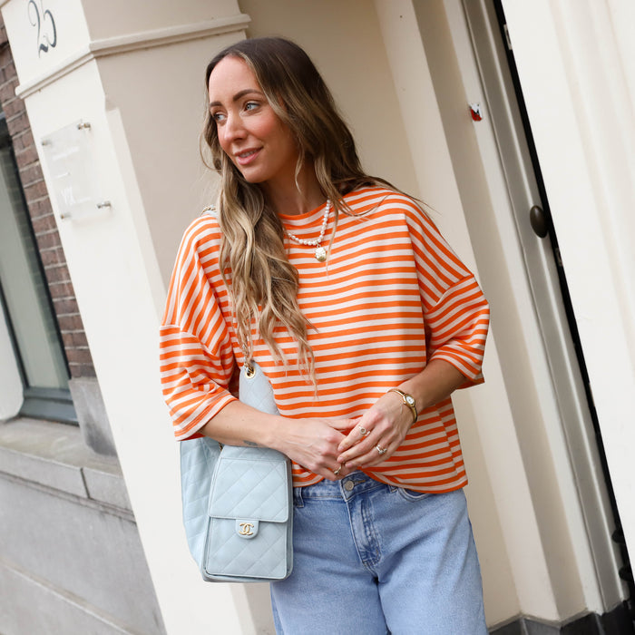 Maggy shirt streep oranje ecru