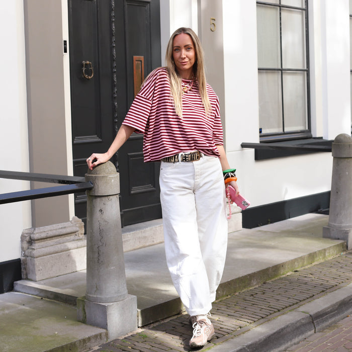 Maggy streep shirt bordeaux roze