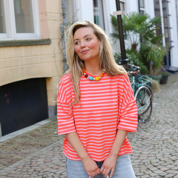 Maggy streep shirt lichtroze oranje