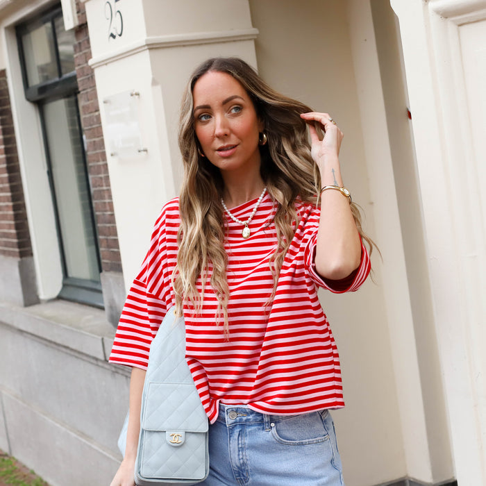 Maggy streep shirt roze rood