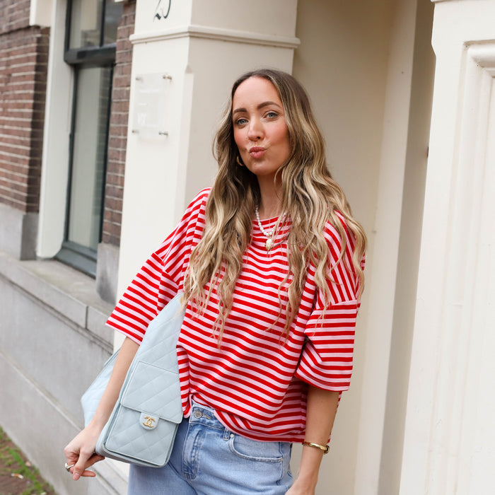 Maggy streep shirt roze rood