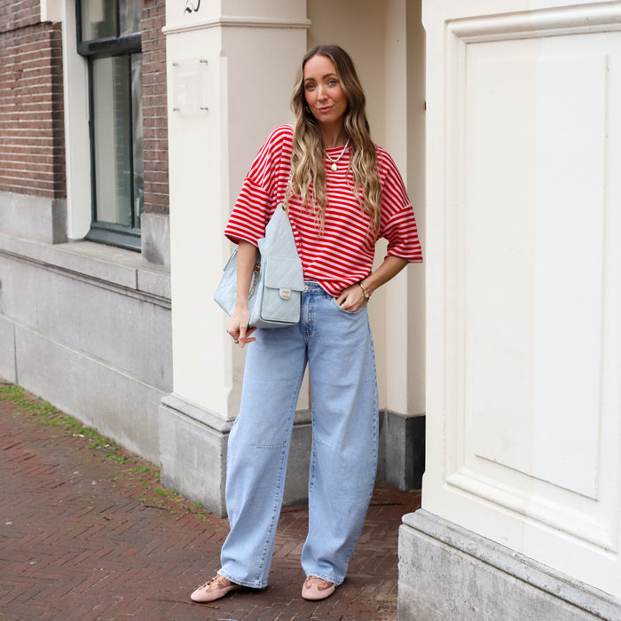 Maggy streep shirt roze rood