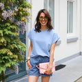 Marie streep top dubbel blauw