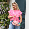 Marie streep top dubbel roze