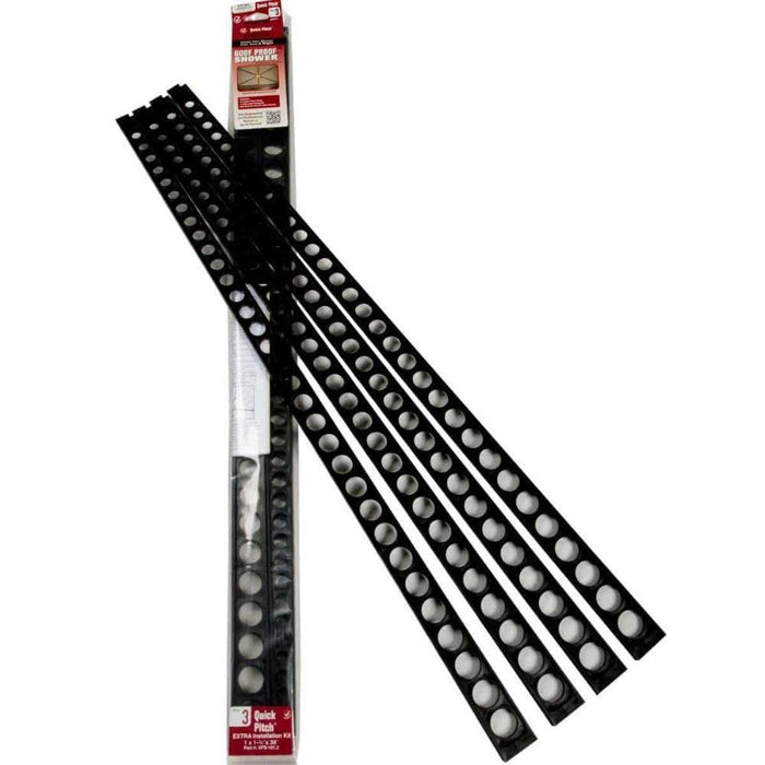 Quick Pitch extra float sticks: two black perforated channel rails with holes