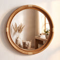 Marlow Real Wood and Rattan Round Wall Mirror
