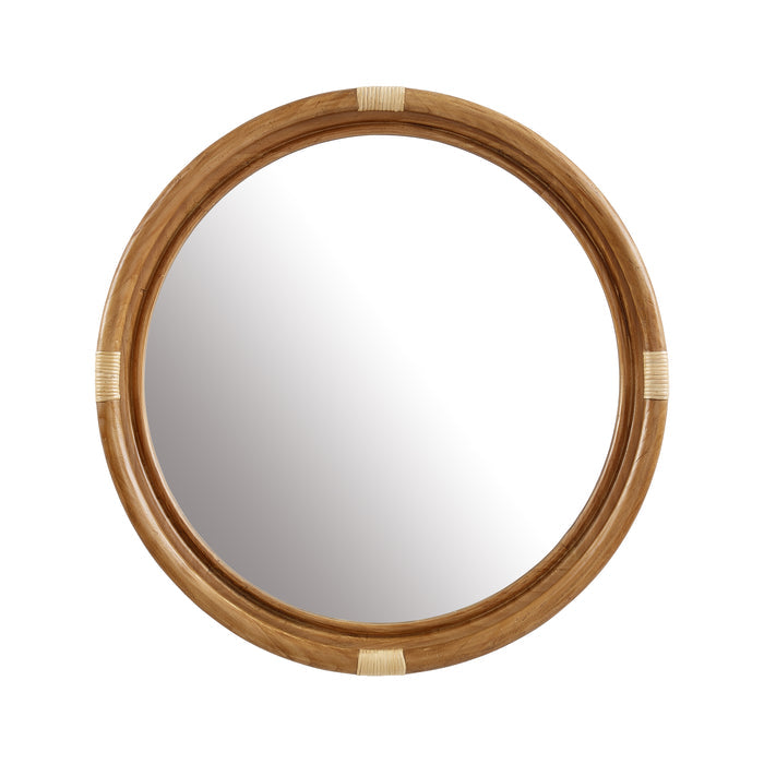 Marlow Real Wood and Rattan Round Wall Mirror