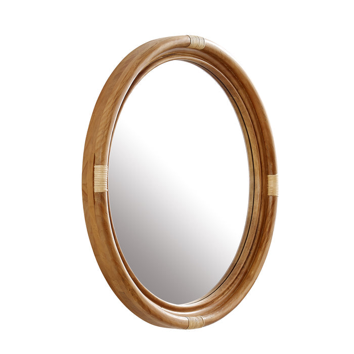 Marlow Real Wood and Rattan Round Wall Mirror