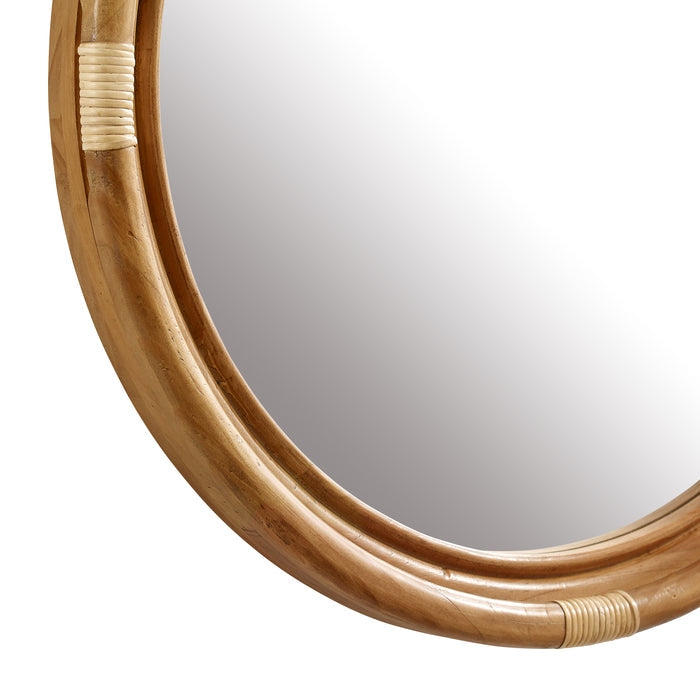 Marlow Real Wood and Rattan Round Wall Mirror