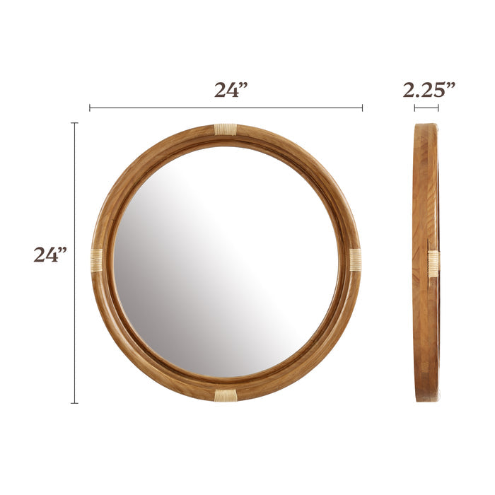 Marlow Real Wood and Rattan Round Wall Mirror