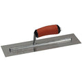Finishing trowel with DuraSoft handle, metal blade—orange grip