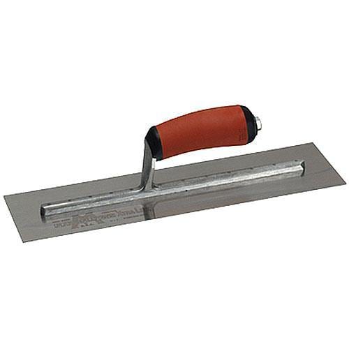 Finishing trowel with DuraSoft handle, metal blade—orange grip