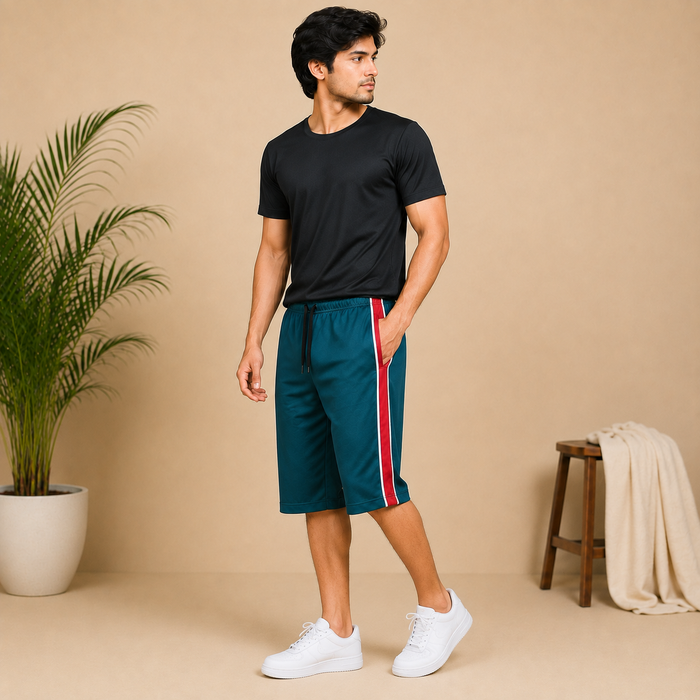 Men’s Athletic Knee-Length Shorts with Contrast Side Stripes na8