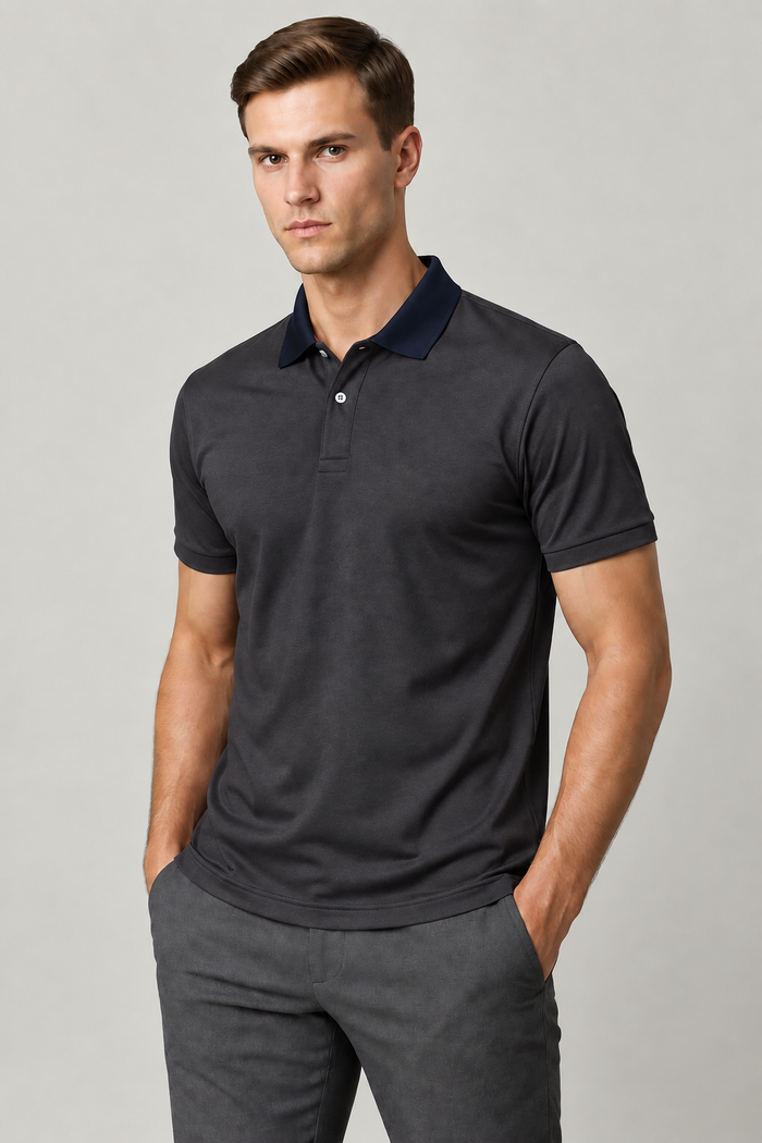 Men’s Premium Double toon four side lyicra Polo Shirt for men charcoal vp05
