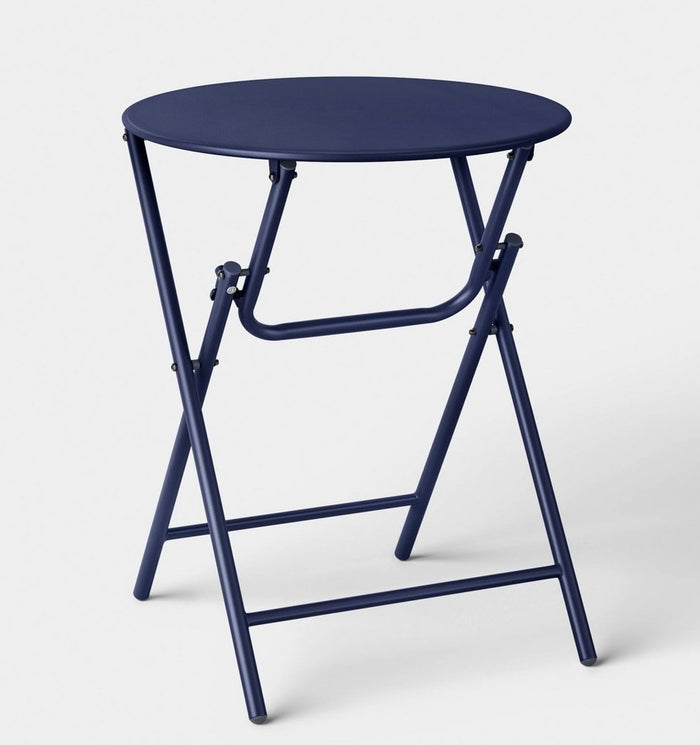 Metal round open weave bistro patio end table - navy blue - MINOR COSMETIC FLAWS - PICK UP ONLY