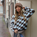Mohair blokjes trui blauw bruin
