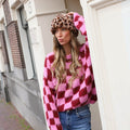 Mohair blokjes trui candy burgundy