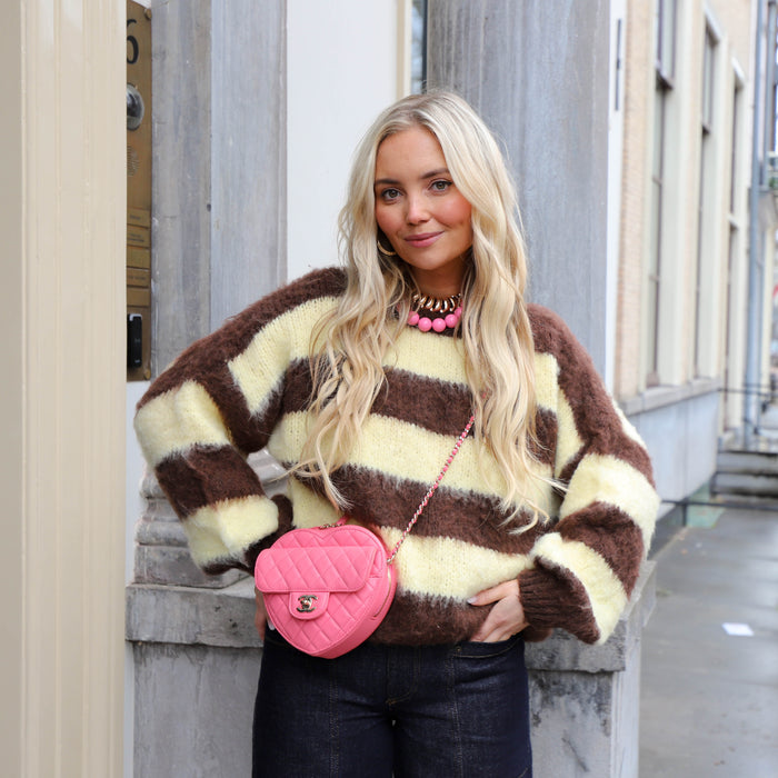 Mohair trui bruin geel