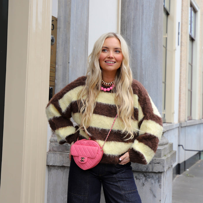 Mohair trui bruin geel