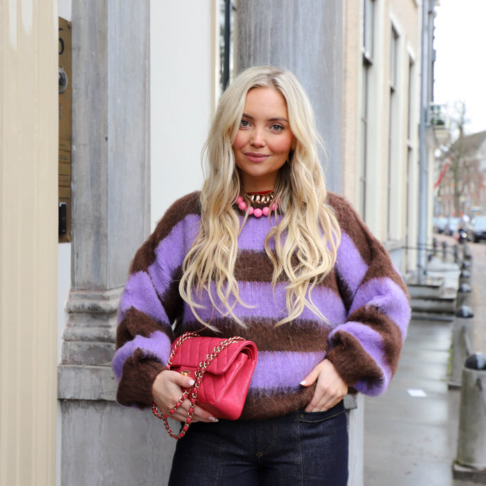 Mohair trui bruin paars