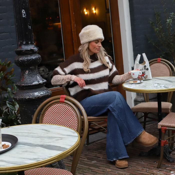 Monica knit korte mouw bruin ecru