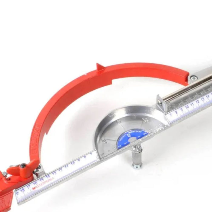 P2/P3 measurement guide with circular protractor and blue scale on metal rail
