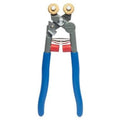 Mosaic nippers with blue grips and gray cutting head, red adjustment tab