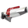 14 in tile cutter with red handle, gray base, and metal scoring rail
