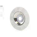 Fine diamond cup wheel with speckled abrasive rim and silver metal center
