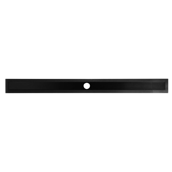 Linear drain, flat black tile-in grate with center drain hole