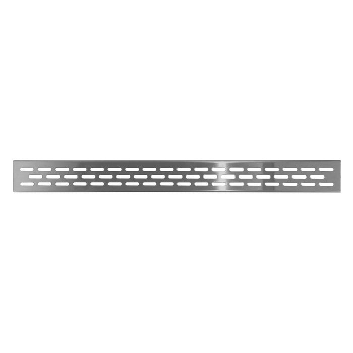 Linear drain tile-in strainer with rectangular slots, stainless steel
