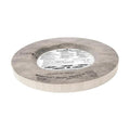 1-1/8 in solid drain flashing roll, gray metal strip with centered label