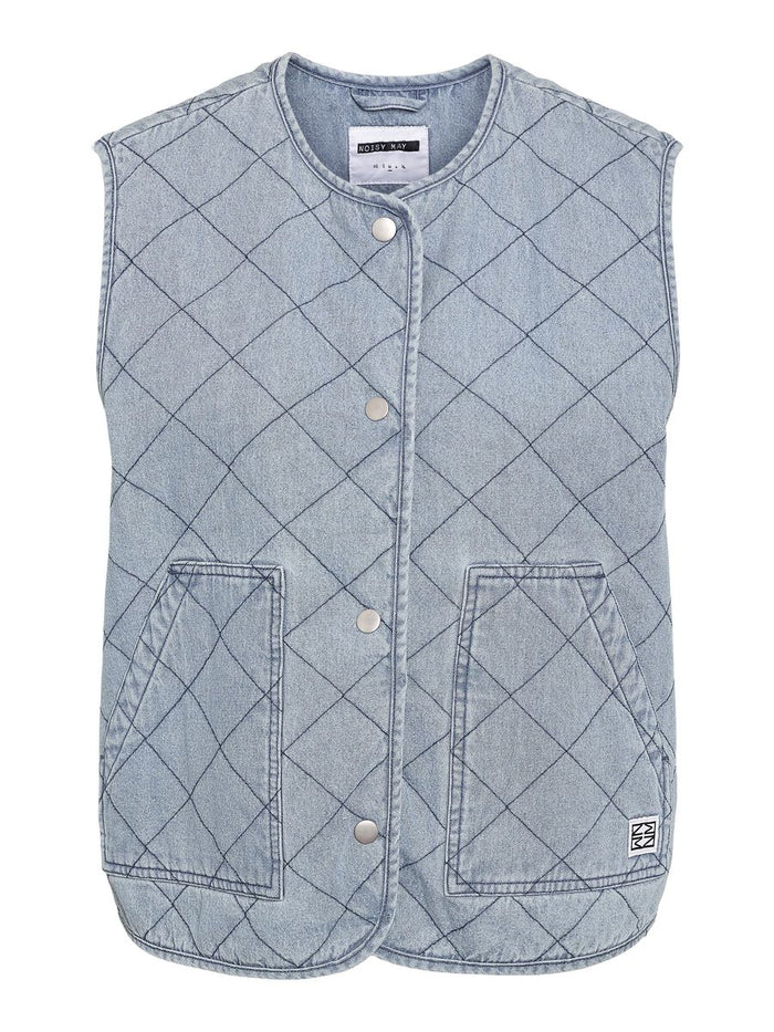 Noisy May Cleo quilted denim gilet light blue